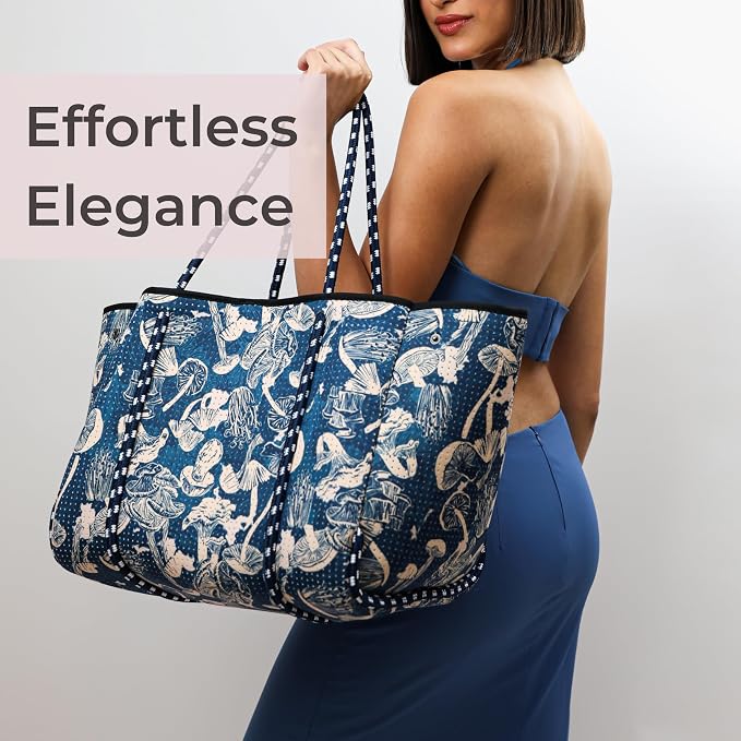 POPUPS Large Neoprene Tote Bag for Women - Everyday Designer Handbag for Travel Work and Beach with Pockets and Zipper Pouch - Image 9