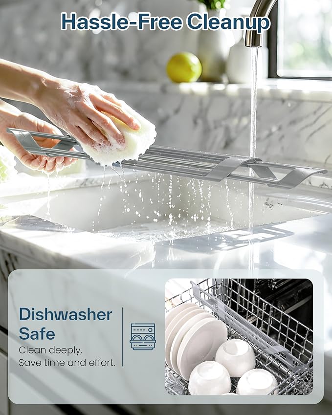 Ohuhu Triangle Roll Up Dish Drying Rack, Silicone Wrapped Steel Anti-Slip Sink Corner Rack Caddy Multipurpose Strainer for Kitchen Sink Trivet Space-Saving - Image 9