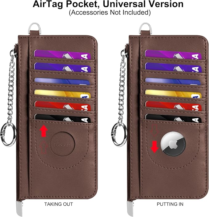 RFID Blocking Slim Credit Card Holder Wallet with Zipper Money Pocket & Keychain, Slim Airtag Wallet for Men Women - Image 4