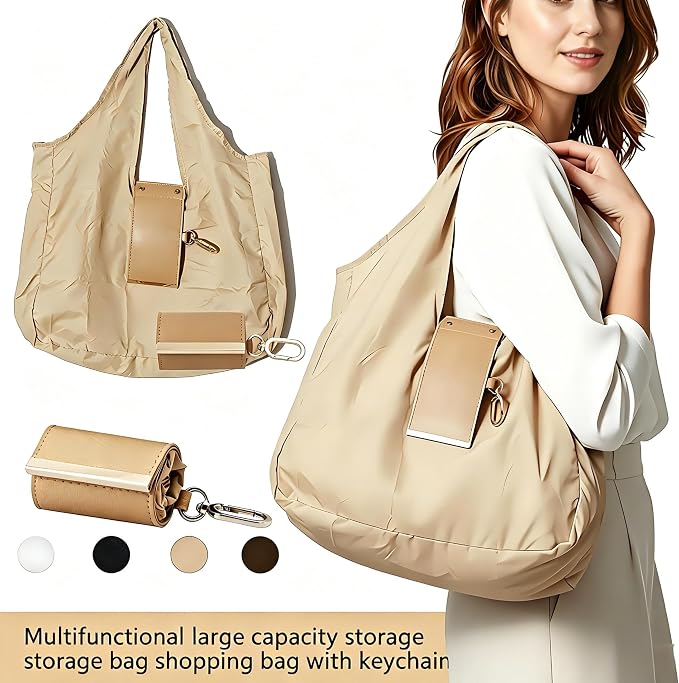 Foldable Keychain Tote Bag - Large Capacity Portable Shopping Bag - Reusable for Daily Use - Image 2