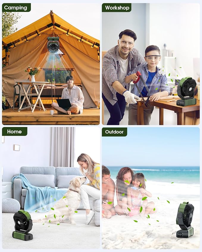 Portable Rechargeable Camping Fan 20000mAh Cordless Battery Powered Fans | with LED Lantern, Remote Auto Oscillating USB C Operated Table Ventilador for Travel Picnic Barbecue Outdoor Tent - Image 7