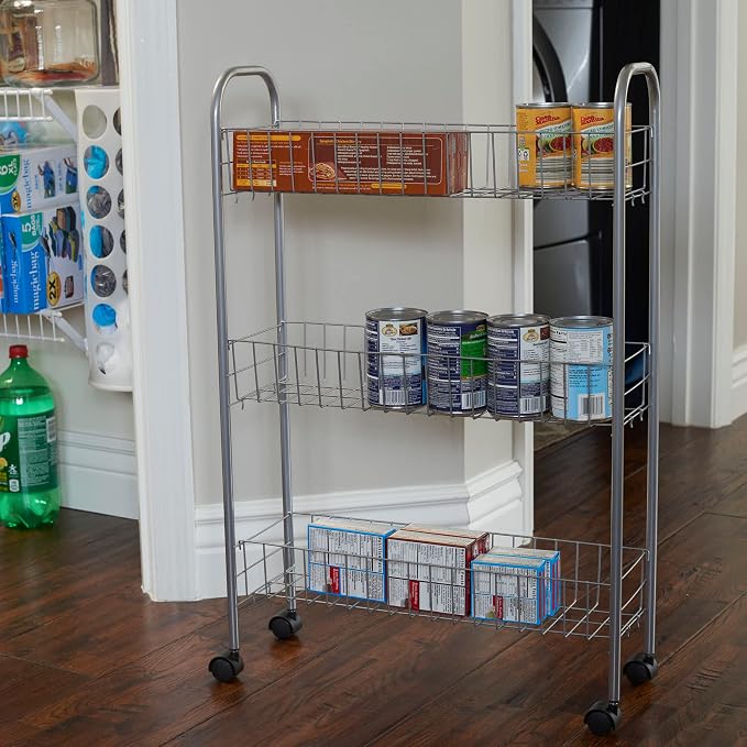 Household Essentials Slim Storage Cart, 3 Shelf Storage Cart with Wheels, Perfect for Laundry Rooms, Bathrooms, Pantries, Kitchens and More - Image 2