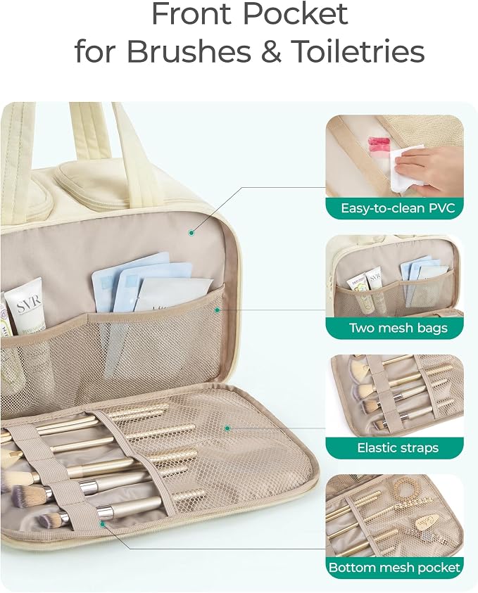 BAGSMART Travel Toiletry Bag, Puffy Large Toiletry Bag for Women, Lightweight Cosmetic Makeup Bag Organizer with Handle for Traveling, Accessories, Essentials, Toiletries (Coffee) - Image 3