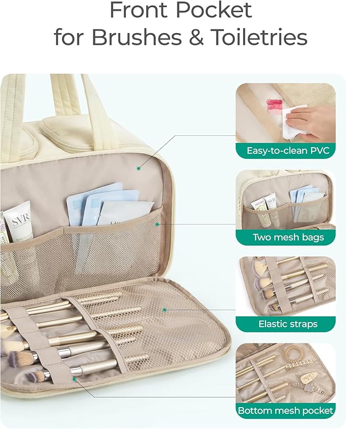 BAGSMART Travel Toiletry Bag, Puffy Large Toiletry Bag for Women, Lightweight Cosmetic Makeup Bag Organizer with Handle for Traveling, Accessories, Essentials, Toiletries (Grayish Brown) - Image 4