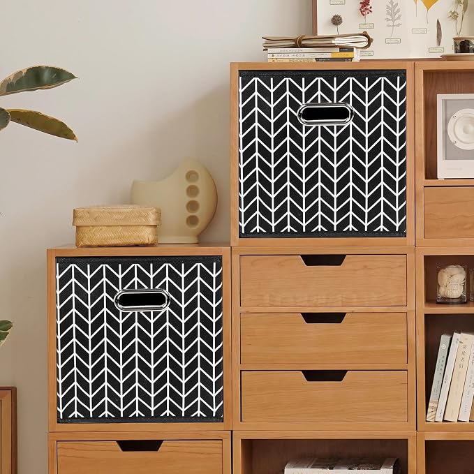 Fabric storage bins Cubes, Fabric Cube Organizer with Handle, Foldable Cube Bins for Cloth or Accessary Storage, 11x11x11, Set of 6, (Black Leaf) - Image 5
