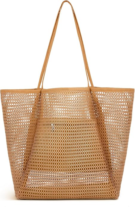 Iioscre Beach Bag for Women, Causal Hobo Handbags with Zipper Inner Pocket | Foldable Swim Tote Bag for Beach Vacation Essentials - Image 8