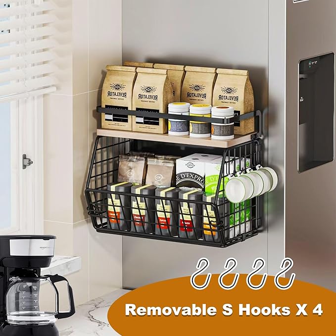 Magnetic Shelf for Fridge,Hanging Wall Basket for Potato Onion Fruit and Vegetable Storage Bins,Large Produce Container Magnetic Spice Rack for Refrigerator Kitchen Counter Pantry,Black - Image 5
