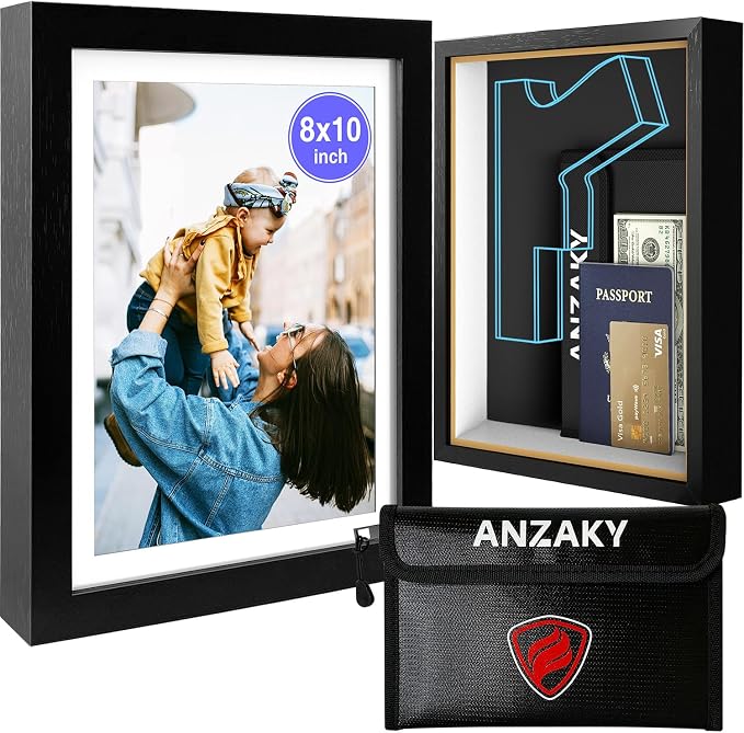 Hidden Picture Frame Safe with Fireproof Money Bag, Diversion Safe, 8x10 | Looks like real wall decor, hidden compartment fits cash, passports, cards, keys & documents. Large storage space. by ANZAKY