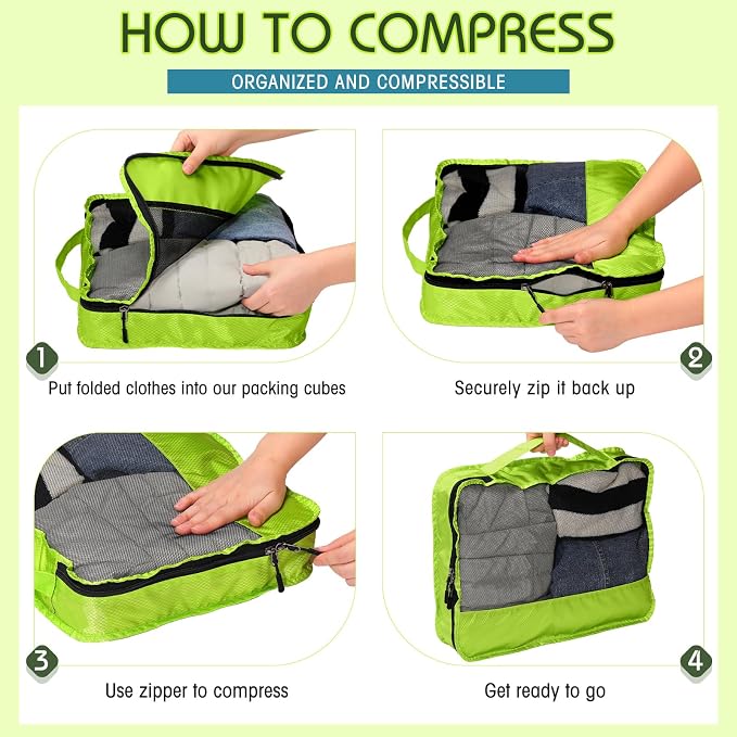 5 Pcs Packing Cubes for Suitcase Large Travel Cubes Carry on Luggage Organizer Bags for Clothes Accessories(S,Green) - Image 4