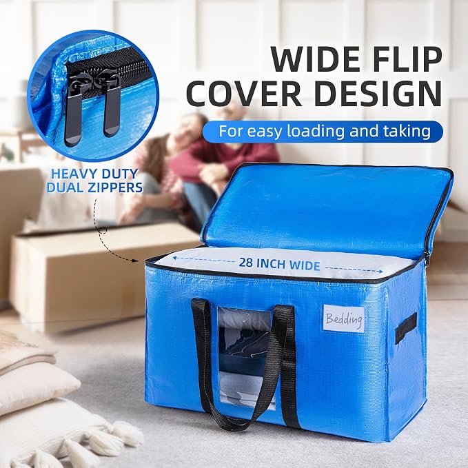 TAILI 12 Pack Blue Extra Large Moving Bags,Storage Bags with Visible Window | 93L Heavy Duty Totes For Home Storage,Wrap Around Handles,Alternative to Moving Boxes, College Dorm,Perfect for Moving - Image 4