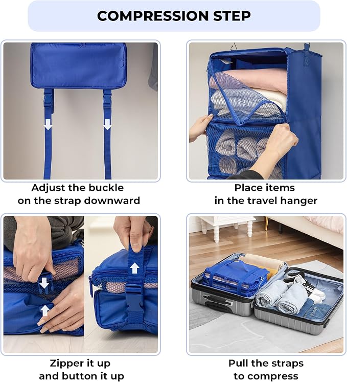GRANNY SAYS Hanging Packing Cubes, Large Hanging Suitcase Organizers, Blue | Portable Suitcase Organizer, Travel Packing Organizers, Compression Luggage Bags for Clothes, Carry on Closet Suitcase - Image 7