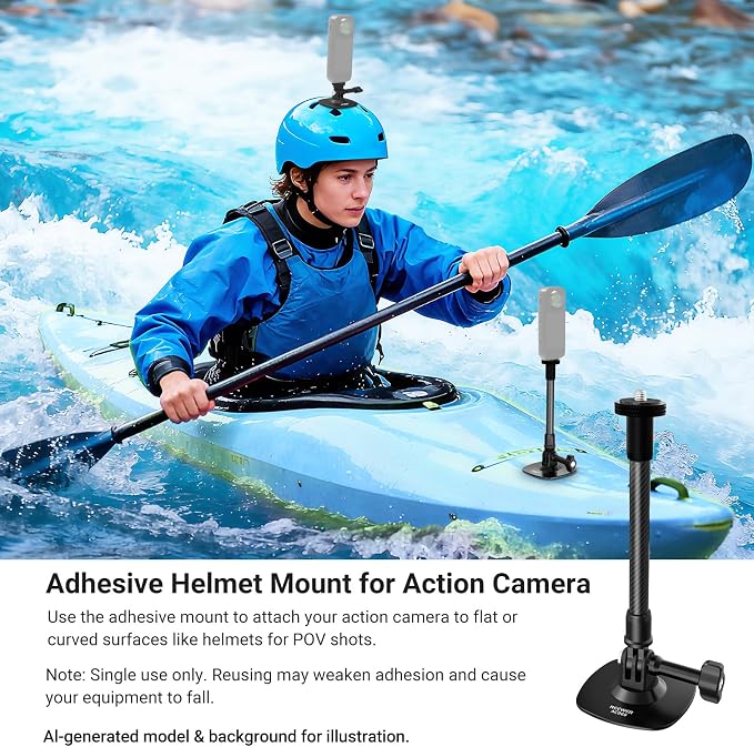 NEEWER Flexible Helmet Mount with Extension Pole Compatible with Insta 360 GoPro DJI, Adhesive Action Camera Holder Base Adapter for POV Video Recording Live Streaming, for 1/4" Accessories, AC060 - Image 2