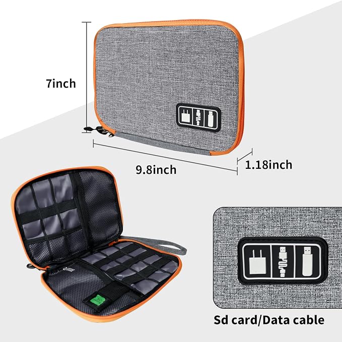 Lcsmaokin Electronics Travel Organizer,Portable Waterproof Electronic Travel Storage Bag for Small Charging Cord Storage,Charger,SD Card etc,for Travel,Business-Grey Orange - Image 4