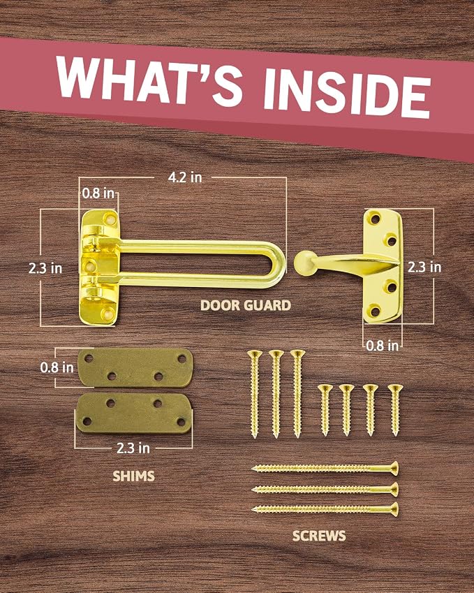 Jack N’ Drill Swing Bar Door Lock Durable Door Guard for Back & Front Doors, Childproof Door Security Made from Reinforced Diecast Metal for Home Security (Brass Plated, 2 Pack) - Image 2