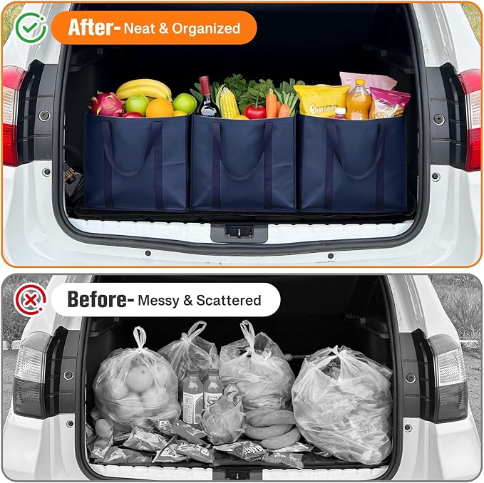 WISELIFE Reusable Grocery Bags, Foldable, Lasting Use, 35L, 3 Pack, Blue | Large Shopping Bags with Reinforced Stitching, Water-Resistant Grocery Totes for Kitchen, Market, Car Trunk, Picnic - Image 7
