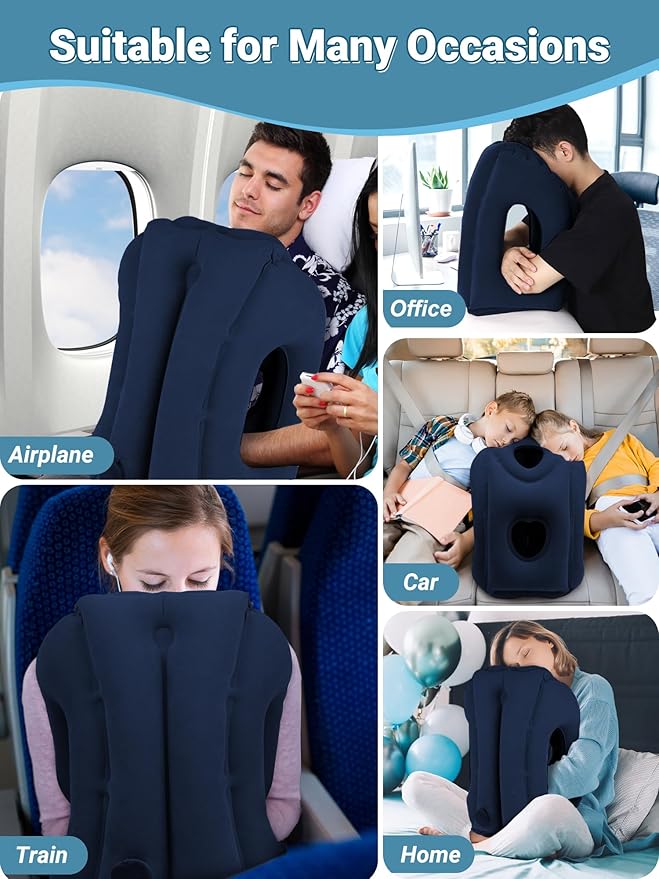 Maliton Inflatable Travel Pillow for Airplane Comfortable Sleeping to Relieve Neck and Shoulder Pain, Support Head Inflatable Pillow for Long Flights, Used for Airplanes, Cars, Trains, Office(Blue) - Image 3