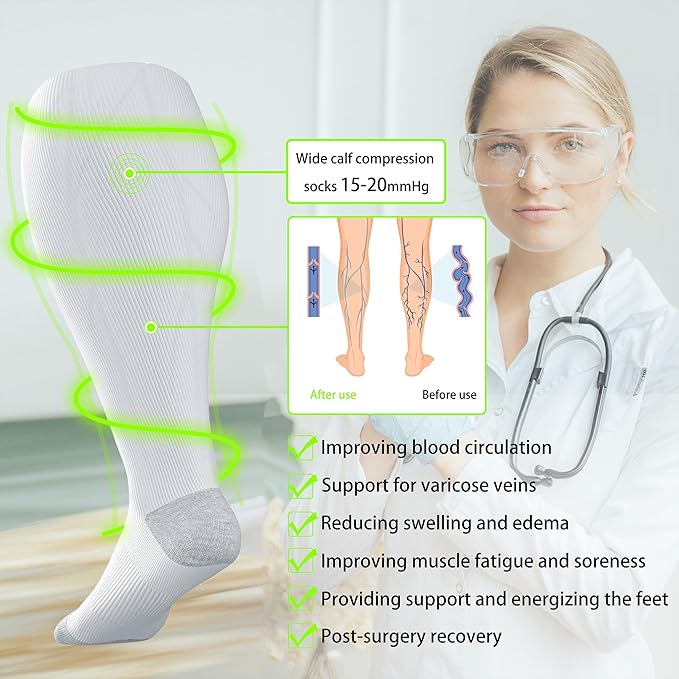 LEVSOX Wide Calf Compression Socks for Women&Men Plus Size 15-20mmHg Knee High Large Support Stockings for Circulation - Image 6