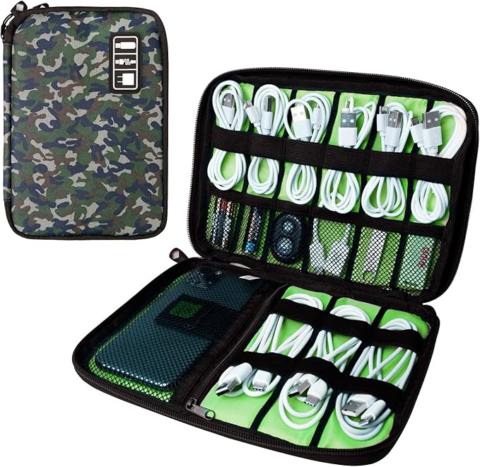 Lcsmaokin Electronics Travel Organizer,Portable Waterproof Electronic Travel Storage Bag for Small Charging Cord Storage,Charger,SD Card etc,for Travel,Business -Camouflage Green by Lcsmaokin