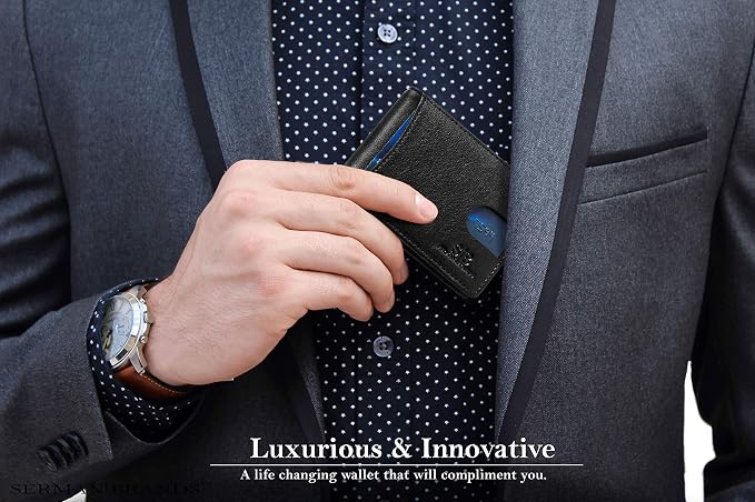 SERMAN BRANDS RFID Blocking Slim Bifold Genuine Leather Minimalist Front Pocket Wallets for Men with Money Clip Thin Mens - Image 2