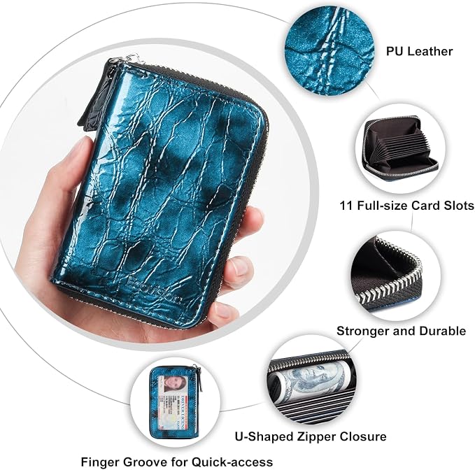 Credit Card Wallet, RFID Card Case Wallet, Zipper Card Cases Holder for Men Women, RFID Blocking, KeyChain Wallet, Compact Size Card Organizer Case for Women - Image 5