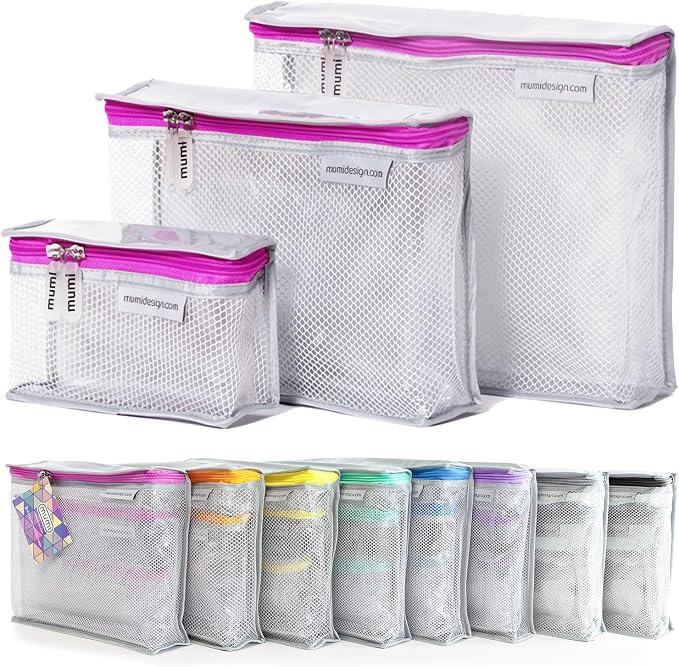 MUMI Travel Toiletry Bag Set of 3 - Clear TSA Approved, Pink | Water-resistant makeup organizer pouches for skincare, cosmetics & travel accessories by MUMI
