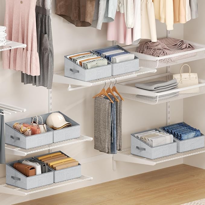 DIMJ Closet Storage Bins 10 Pack - Fabric Trapezoid Closet Organizer Bin, Foldable Storage Baskets for Shelves, Closet Shelf Organizer, Clothing Storage Box for Toys, Books, Towel, Clothes, Gray - Image 6