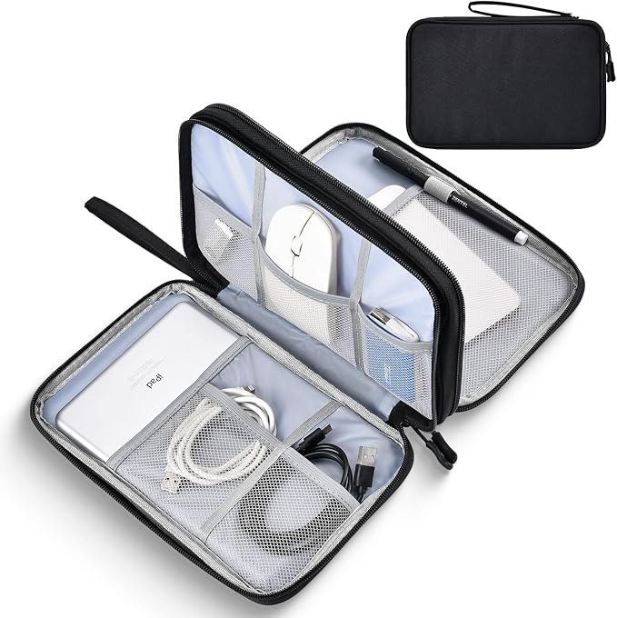 CAAORDKSO Electronics Travel Organizer, Electronic Accessories Carry Case Waterproof Double Layers Storage Bag Travel Essentials for Cord, Cable, Charger, USB, Power Bank, Earphone (Black, X-Large) by Unknown