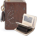 KITEVIUN Women RFID Blocking Small Bifold Wallet, Compact Cash Clutch with Zipper Coin Pocket, Glittery Butterfly Design, Credit Card Holder, Travel Purse with Tassel COFFEE by KITEVIUN