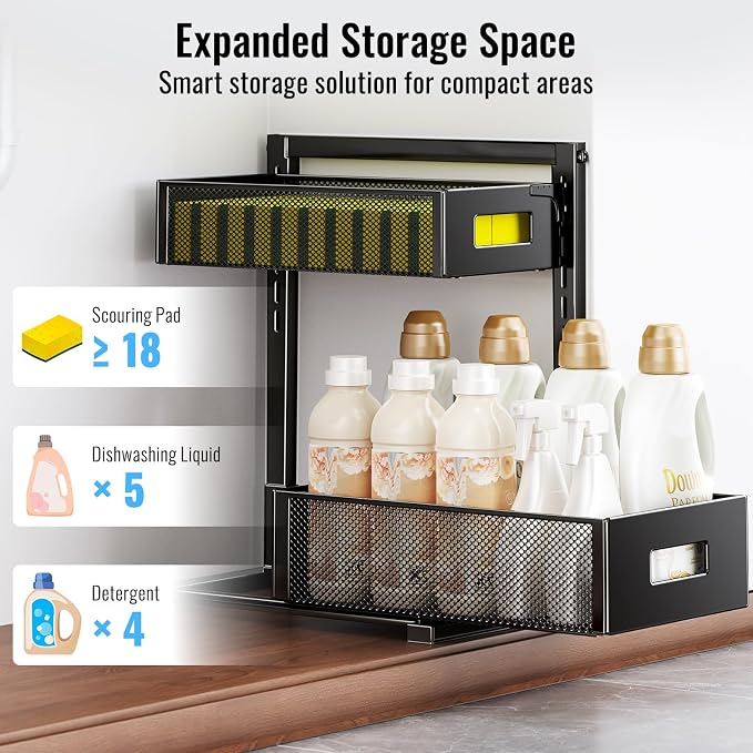 TISTAYA Under Sink Organizer, Silk-Smooth Metal Sliding Drawer Organizers and Storage Rack, Pull Out Cabinet Shelf for Kitchen, Bathroom, Pantry, Cabinet, Closet - Image 6