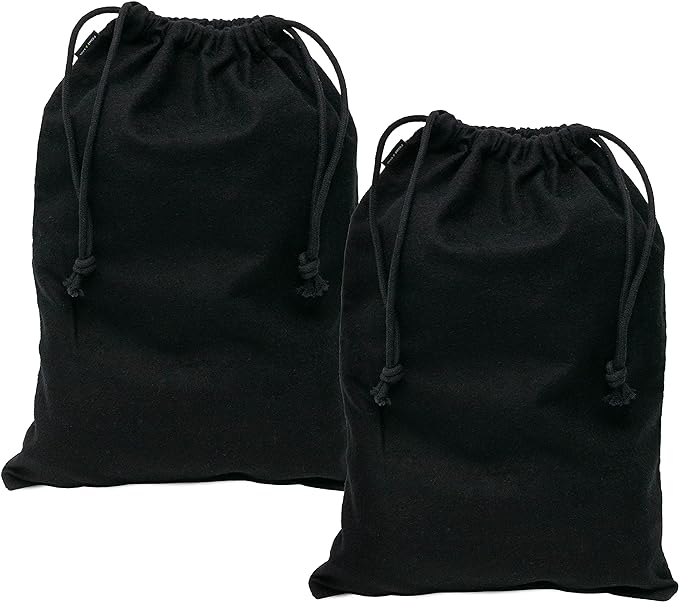 ZENPAC Shoe Bags for Storage, Black Duster Flannel Drawstring Pouch, Washable Breathable Cotton Fabric Cloth for Boots, Travel, Luggage, 12x17, 2 Pack by Zenpac
