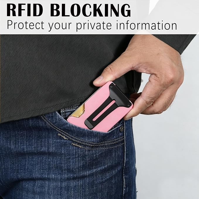 Slim Wallet for Men,RFID Blocking Minimalist Metal Wallet, Money Clip/Cash Holder, Front Pocket Aluminum Credit Card Holder, Ideal Gift for Men,Matte Pink - Image 6