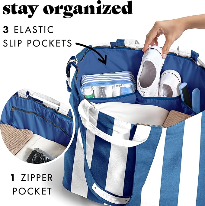 Fit & Fresh All The Things XL Beach Bag for Women, Oversized Travel Tote | Zip Closure, 3 Interior Pockets, 1 Large Zip Pocket, Dual Carry Handles, Canvas Weekender - Pool, College, Laundry, Groceries - Image 4