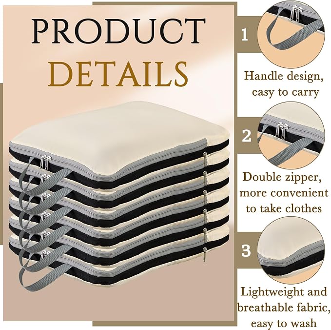 Hosuly 6 Pcs Large Ultralight Compression Packing Cubes for Travel 17.3 x 12.6'' XL Large Expandable Luggage Storage Organizers for Save Space Family Long Trips (Beige) - Image 4