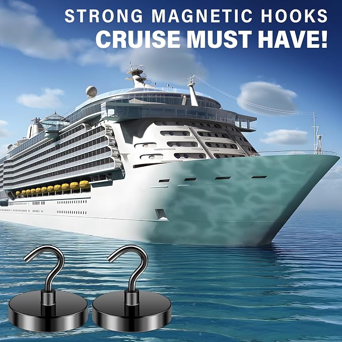FINDMAG 6 Pack Magnetic Hooks, 110LB+ Magnetic Hooks for Cruise Cabins | Strong Magnets with Hooks for Cruise, Ship, Travel, Home, Refrigerator and Fridge, Heavy Duty for Daily Use, Black - Image 2