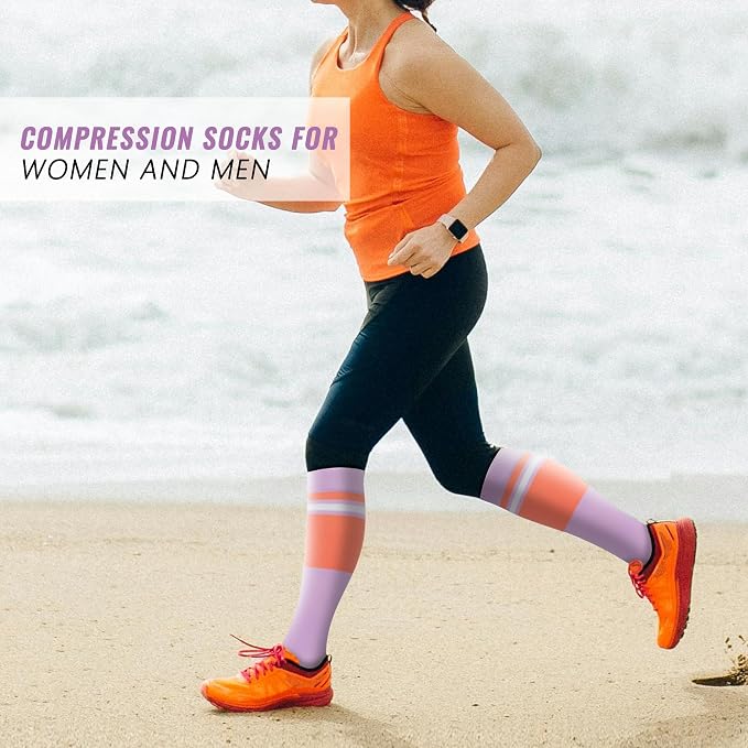 fenglaoda Compression Socks Women Men 4 Pairs, Knee High Support Socks for Running, Sports, Travel, Flight, Nurse - Image 7