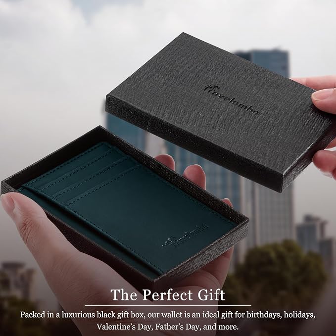 Travelambo 100% Genuine Leather Wallet for Men and Women, Slim Minimalist RFID Blocking Front Pocket Credit Card Holder with Gift Box - Image 8