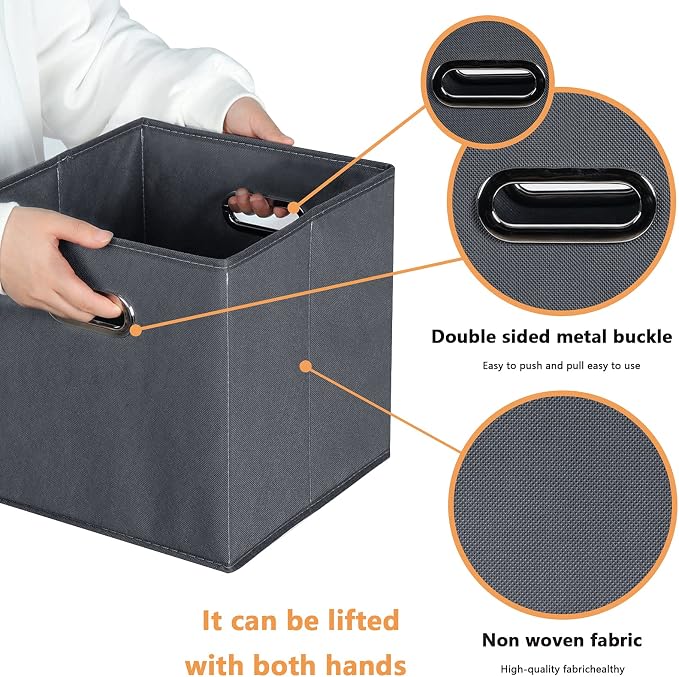 Yunkeeeper storage bins Cubes, Fabric Cube Organizer with Handle, Foldable Cube Bins for Cloth or Accessary Storage, 11x11x11, Set of 6, (Gray) - Image 4