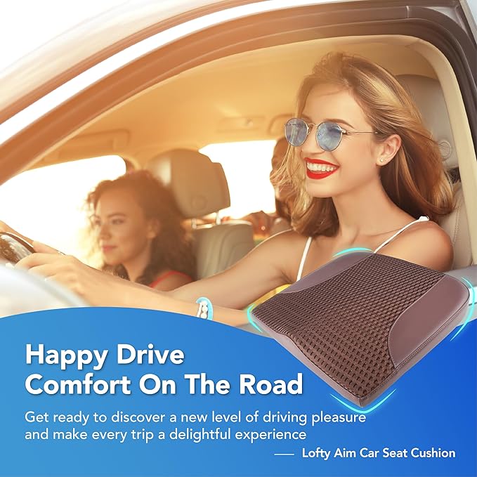 Lofty Aim Car Seat Cushion, Car Seat Pillow, Automotive Cushion | Memory Foam Car Seat Cushion for Long Driving, Butt Pillow for Pain Relief, Driver Seat Cushion for Car, Truck, Office, Brown - Image 2