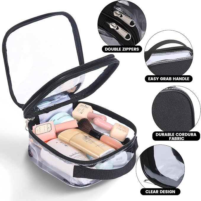BORMELUN Clear pouches for travel toiletries vinyl TSA airport approved proof makeup bag reusable organizer (black) - Image 3