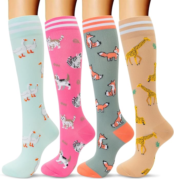 fenglaoda Compression Socks Women Men 4 Pairs, Knee High Support Socks for Running, Sports, Travel, Flight, Nurse by fenglaoda