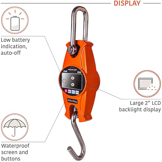 Digital Hanging Scale 660 LB 300 KG Cast Aluminum Case - Professional Heavy Duty Waterproof Fish Scale - Portable Durable Crane Scale for Luggage Weight Suitcase Hunting Farm Bow Fishing Scale - Image 5