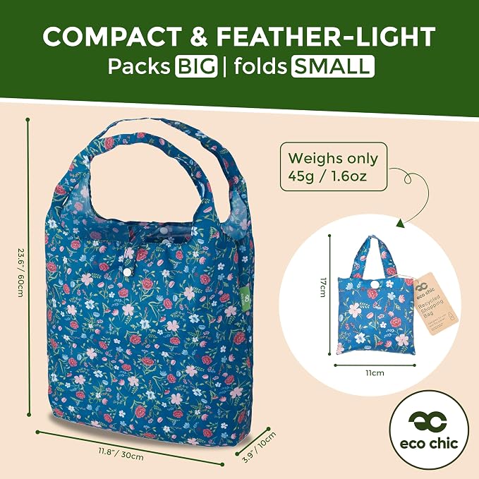 ECO CHIC Foldable Reusable Grocery Bags - Lightweight, Recycled & Reusable Shopping Bag - Waterproof Packable Tote - Image 4