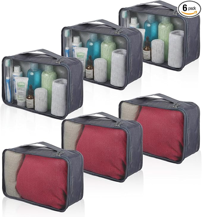 6 Pcs Packing Cubes, Mesh Travel Organizers, Foldable Laundry Bags, Water Resistant Clothing Storage for Travel, Camping, Backpacking by MAQUITA