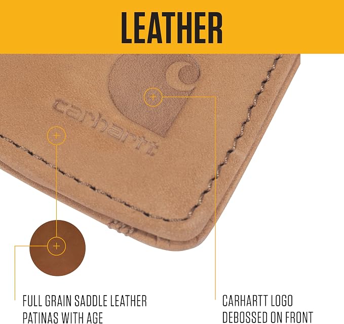 Carhartt Men’s Full Grain Saddle Leather Wallets, RFID Blocking Bifold, Trifold, and Front Pocket Options, Gifts for Men - Image 4