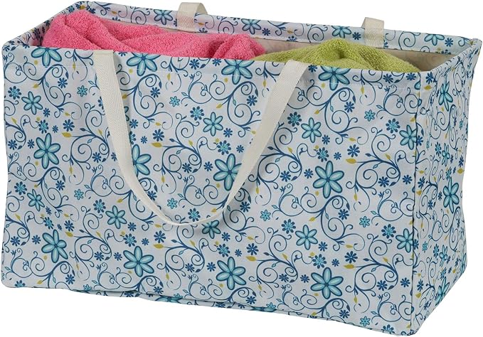 Household Essentials White and Blue Floral Krush Container All-Purpose Utility Tote - Image 10