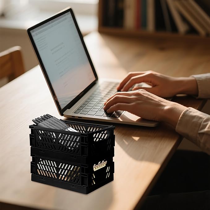 6 Pack Mini Foldable Small Plastic Baskets for Organizing and Storage，Collapsible Storage Crates,Mini Bins for Home Kitchen Bedroom Bathroom Office (Black, Small 6x4x2.2) - Image 6