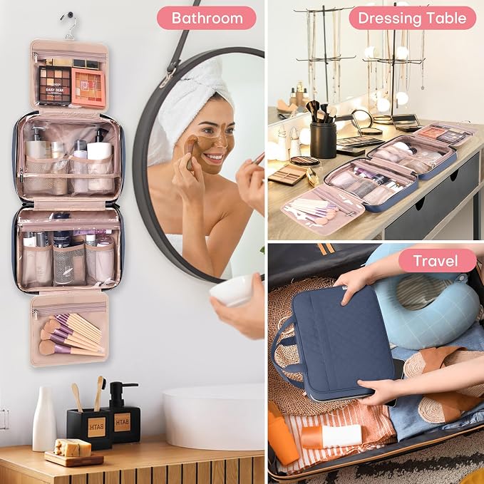 HXLGMD Travel Size Toiletry Bag for Women, Portable Cosmetic Bag with Hanging Hook, Travel Essentials Water-resistant Makeup Organizer for Accessories, Shampoo, Full-size Container, Toiletries - Image 8
