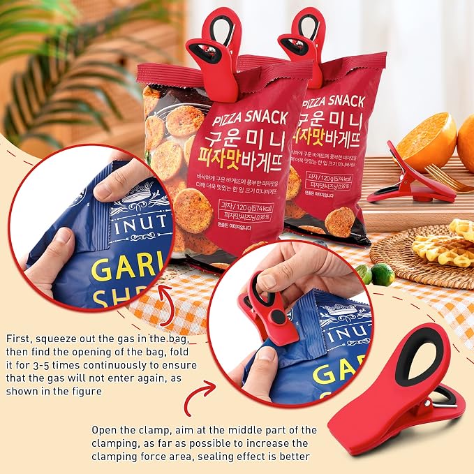 12 Pack Chip Clips, Magnetic Clips for Chips and Other Food Bags | Chip Clips Heavy Duty for Kitchen Food, Snack, Fridge, Office, Cloth Pins, with Airtight Seal Grip, Strong Hold Design, Red - Image 4