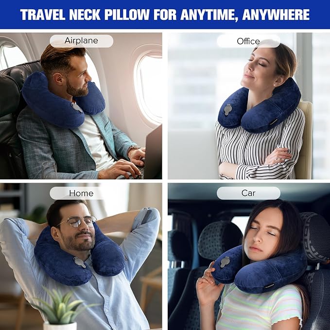 Rewondah Inflatable Travel Pillow for Sleeping Airplane - Inflatable Neck Pillow for Traveling on Plane with Washable Cover, Blow up Neck Travel Pillow for Airplanes, Cars - Portable and Comfortable - Image 4