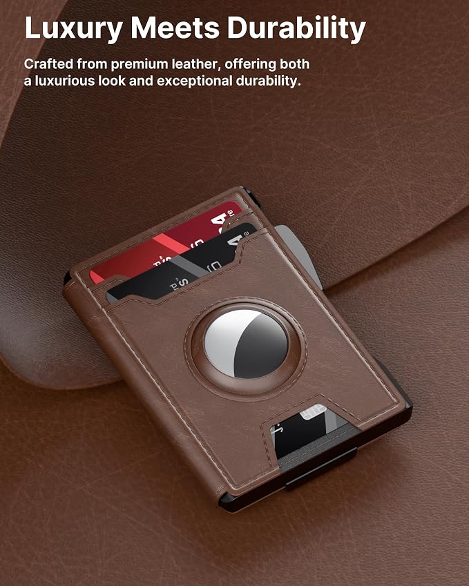typecase AirTag Wallet for Men: Compatible with Apple AirTag (1st & 2nd Generation), RFID Blocking, Genuine Leather, Slim & Minimalist Design,13 Cards Capacitiy | ID Window | Money Clip (Brown) - Image 8